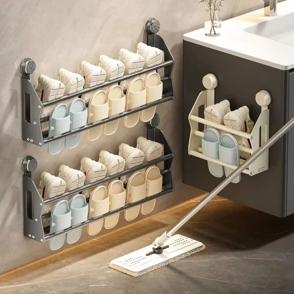 Wall Mounted Shoe Rack Perforation-free Slipper Rack Bathroom Simple Slippers Storage Shelf Multi-functional Household Accessory