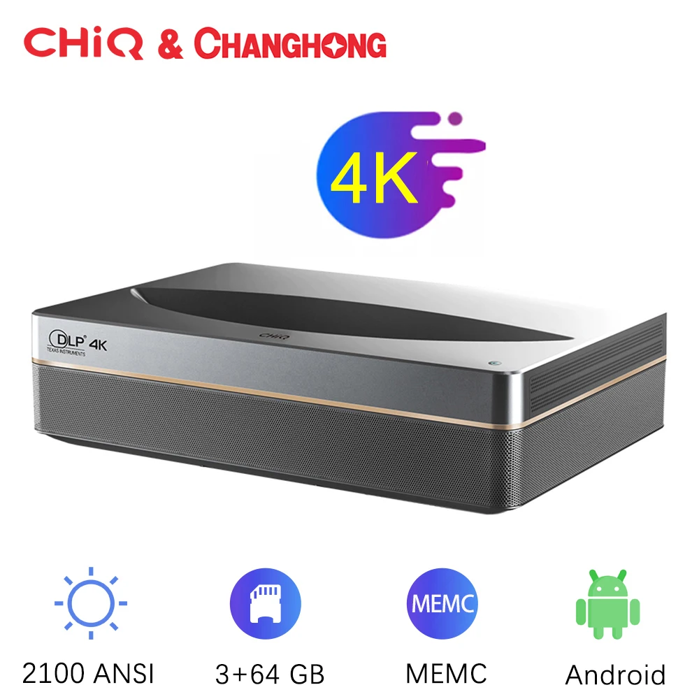 

Changhong D6U 2100 ANSI Laser Projector 4K HDR10 Ultra-Short Throw DLP Projectors with MEMC Android 3+64G Wifi Home Theater