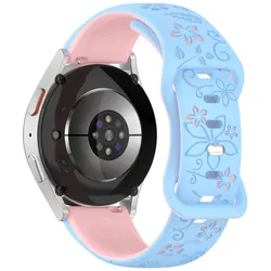 Dual-Tone Floral Engraved Silicone Watch Strap - Elegant Flower Design, Available in 18/20/22mm for 18mm (8 Blue Pink)