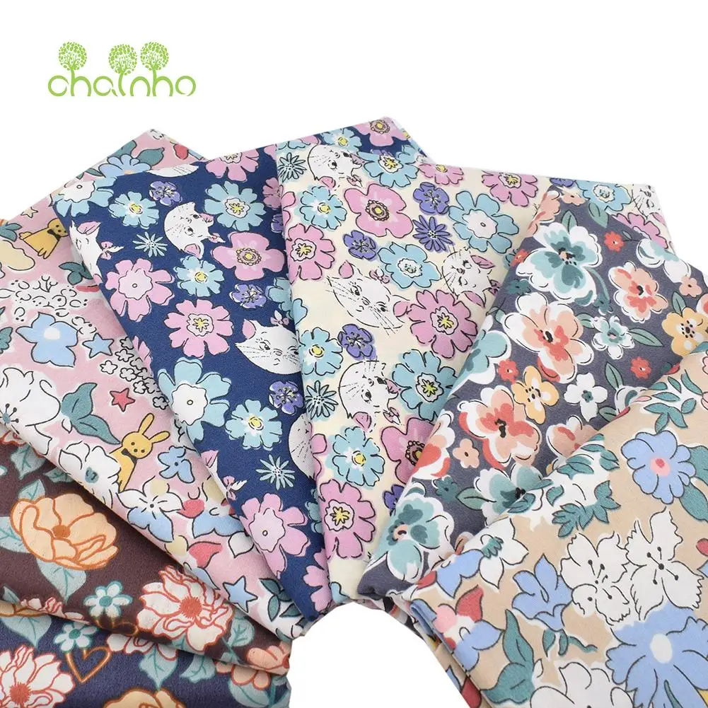 Chainho,Printed Twill Weave Cotton Fabric,Patchwork Cloth,DIY Sewing Quilting Material,Floral Series,2 Specification,CC341