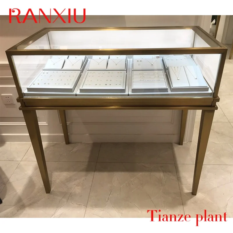 CustomModern Jewellery Showroom Counter Stainless Steel Floor Standing Jewelry Cabinet Jewelry Store Furniture Showcase