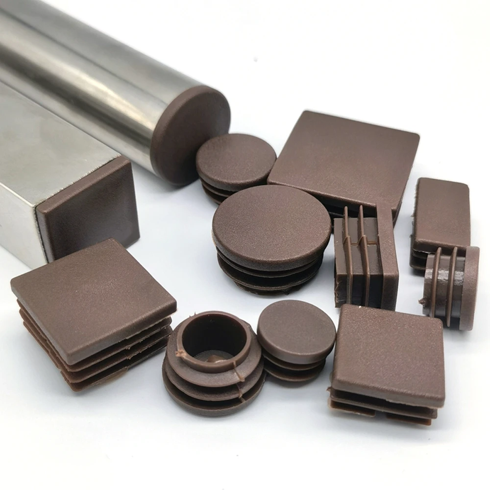 2/4/10pcs Brown Round/Square Plastic Blanking End Caps Chair Legs Tube