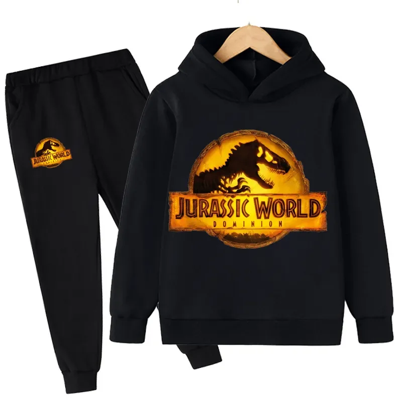 

Детские толстовки с капюшоном и штаны с динозавром, комплект для мальчиков и девочек, свитшоты с капюшоном «Мир защиты Юрского периода», детские модные пуловеры, одежда, костюм