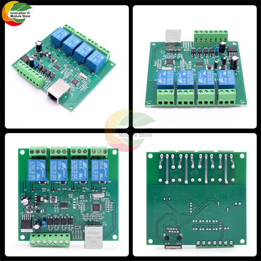 

DC12V-24V 4-channel Network Relay Module Support UDP Mode TCP Client Mode TCP Host Mode