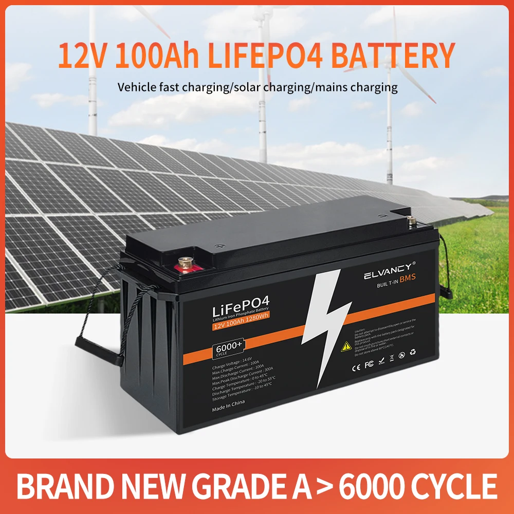 

Аккумулятор elvancy, 12 В, LiFePO4, 6000 Ач, Ач, Встроенный BMS литий-железо-фосфатный элемент, + глубокие циклы, используемые для гольф-мобиля, Солнечный RV