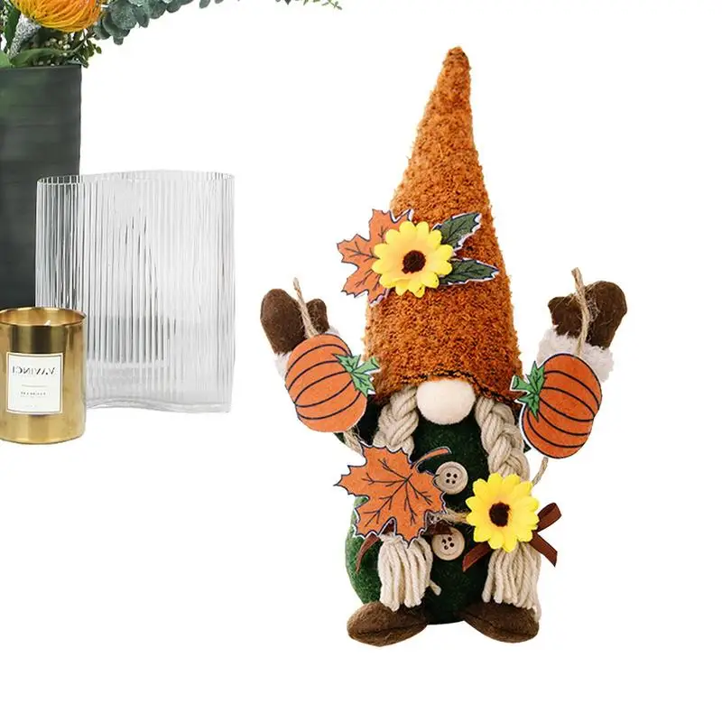 

Thanksgiving Gnome Sunflower Gnome Doll Fall Decoration Dwarf With Maple Leaf Plush Swedish Gnomes Ornaments For Autumn Harvest