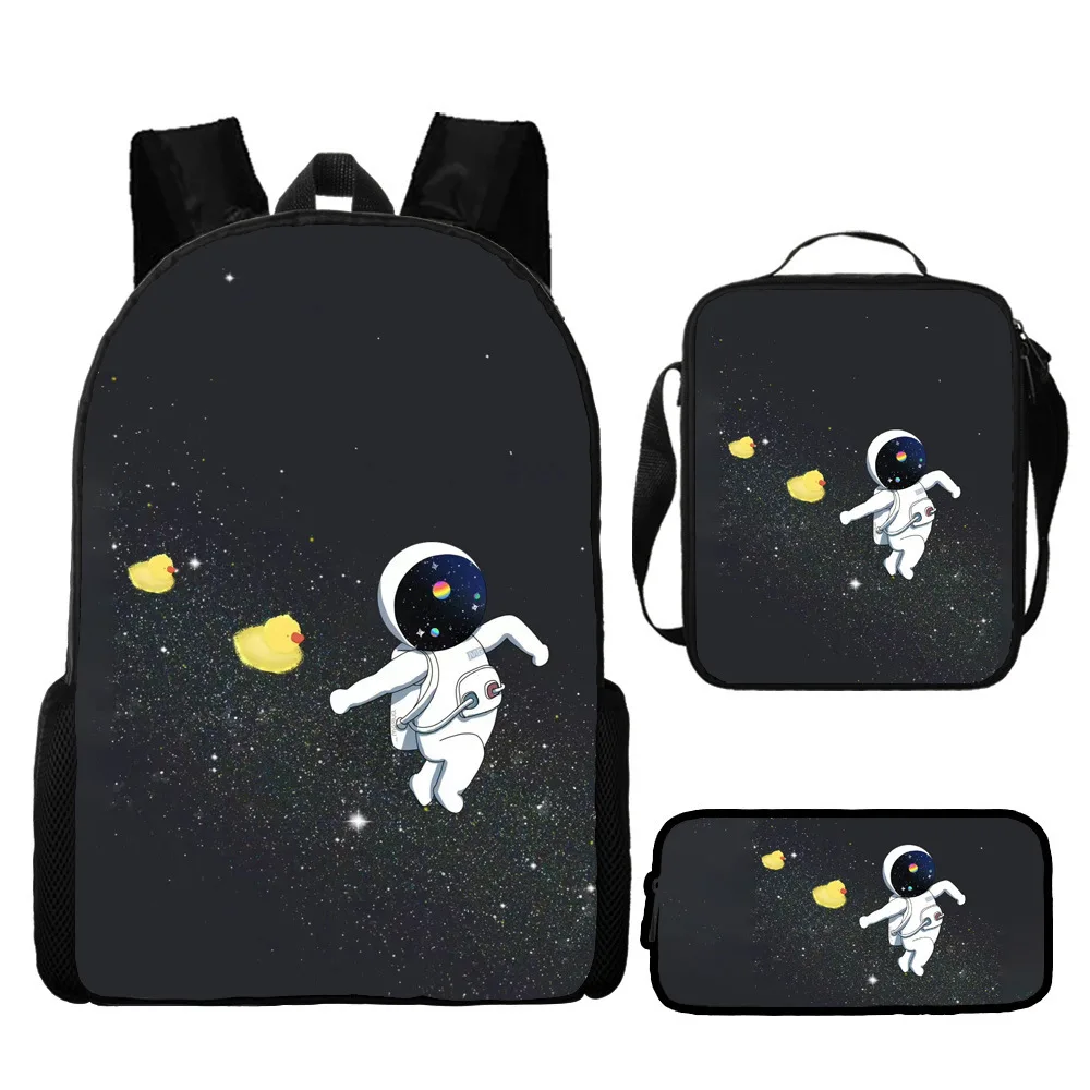 The Astronaut Spaceman Pattern Schoolbag Travel Backpack Lunch Bag Pencil Case set for Kids Students Large Capacity Backpack