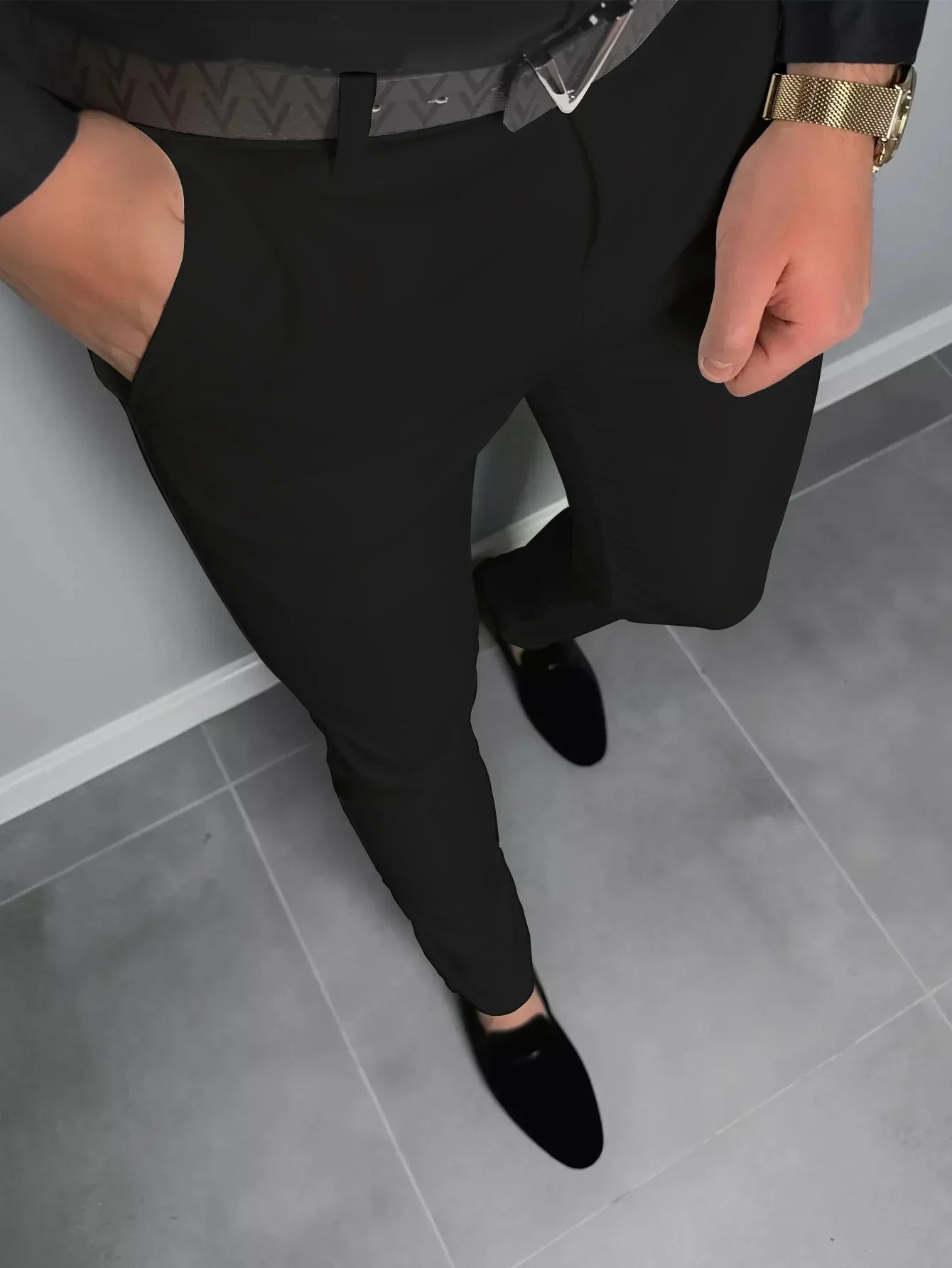 Solid Color Men's Business Pants Europe and the United States Style Straight Pants Four Seasons Breathable Western Pants Business Pants Suit Pants Men Pants