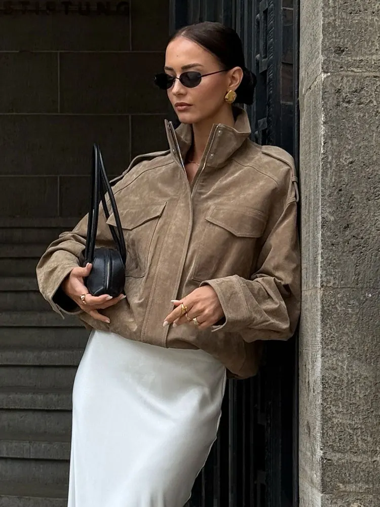 HH Autumn Jacket For Women Long Sleeve Zipper Overcoat Bomber Jackets Loose Coats With Pocket Female 2025 Fashion Lady Outwear