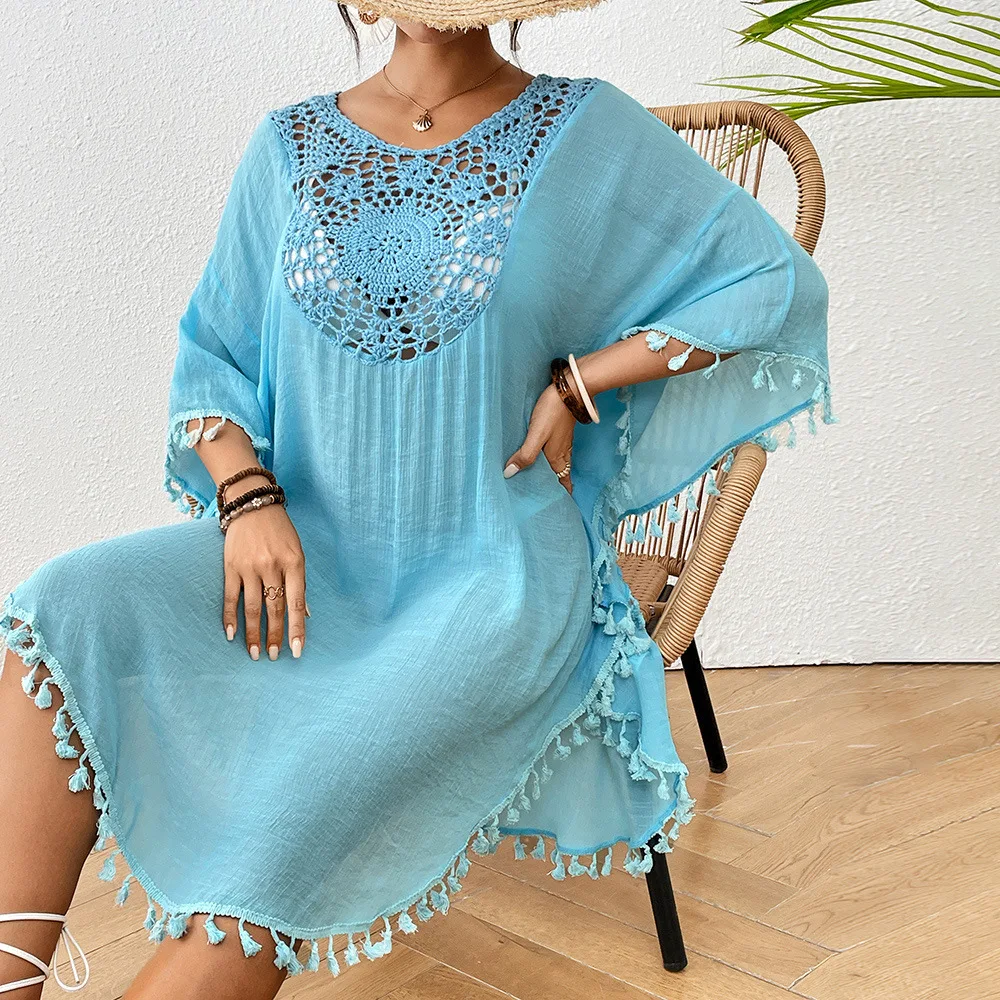 New Cover-up Beach dress 2024 New beach smock hook floral patchwork fringe swimsuit bikini beach wear
