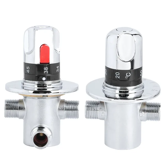 วาล์วควบคุมอุณหภูมิฝักบัว วาล์วควบคุมอุณหภูมิแบบเทอร์โมสแตติกทองเหลือง สำหรับผสมน้ำร้อน/น้ำเย็น ใช้กับเครื่องทำน้ำอุ่นในบ้าน 1