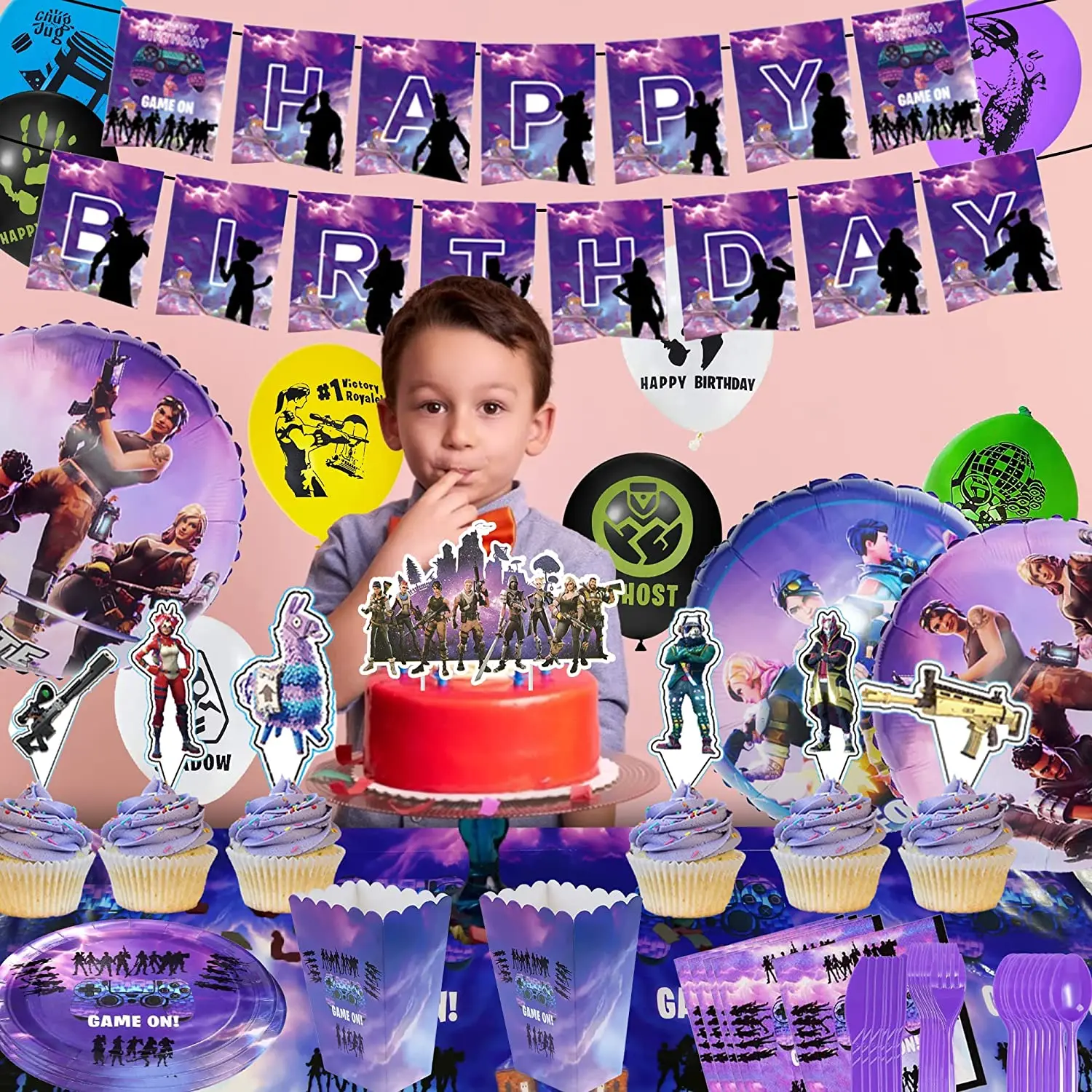 Fournitures de fête de jeu vidéo, décoration d'anniversaire, gobelets de  table Fortnite, assiettes, serviettes, cadeaux de fête préChristophe pour  enfants et joueurs