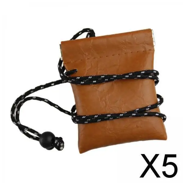 

5xHanging Neck Pouch Key Bag Small Wallet Storage Bag for Men Women Earbud Bag Brown