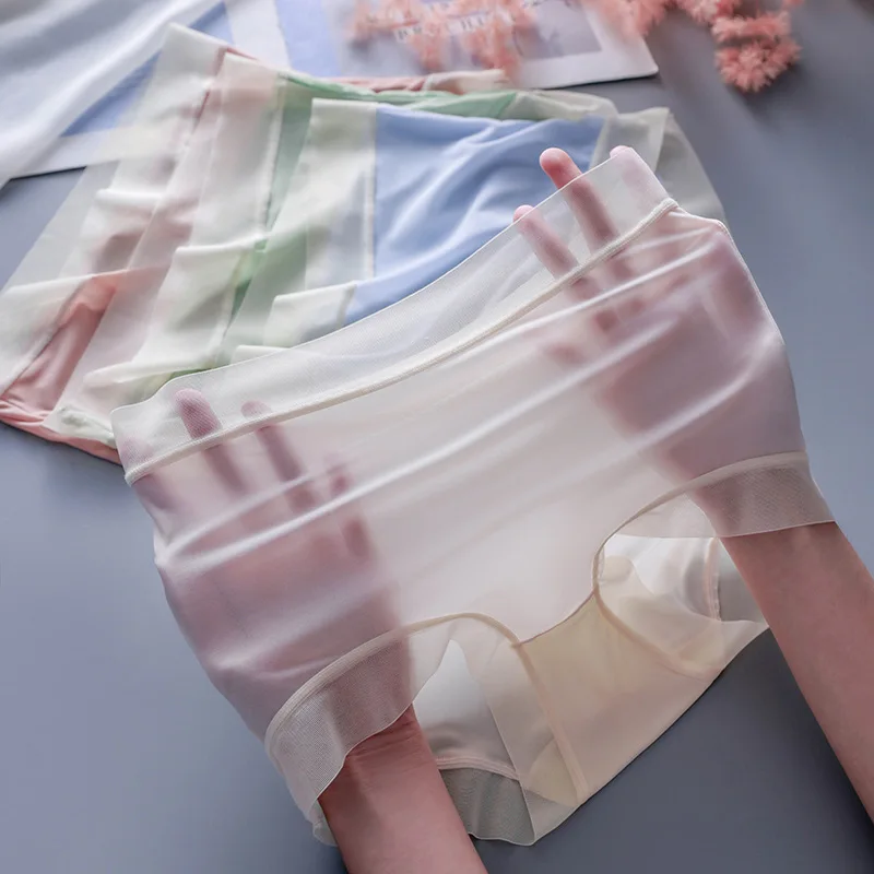 

Summer high-waisted ultra-thin mask pants without traces of ice silk panties female yew alcohol crotch ladies naked plus size tr