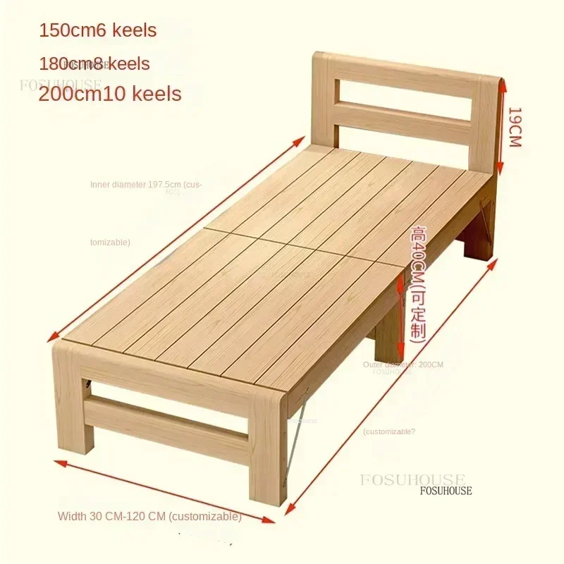 Modern Foldable Solid Wood Children's Beds Kid Bed with Guardrails Extended Bed Simple Bedside for Adults Home Furniture