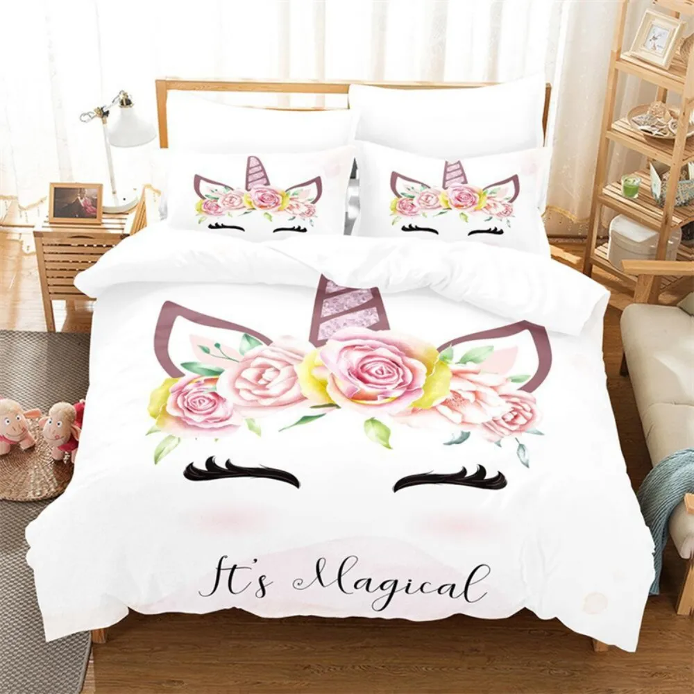 

Cartoon Children Bedding Set Unicorn Duvet Cover Set Full Twin For Kids Girls Room Decor Cute Animals Quilt Cover Fashion Design