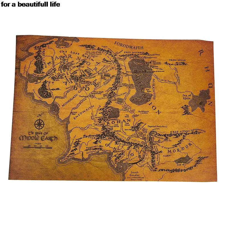 1pc hot 36*51.5cm The Rings Middle Earth Map The Retro Kraft Paper Poster Decoration Wall Sticker Home Decorations
