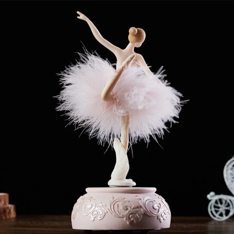 Ballerina Music Box Dancing Girl Swan Lake Carousel with Feather
