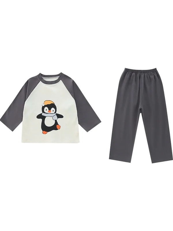 소년용 면 잠옷 펭귄 에어컨 슈트 홈웨어 봄 가을 신상 옷 동 홈슈트