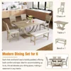 Dining Table Set for 6, Wood Kitchen Table Set with Half Round Base, 4 Upholstered Chairs and Bench, Dining Room Sets 3