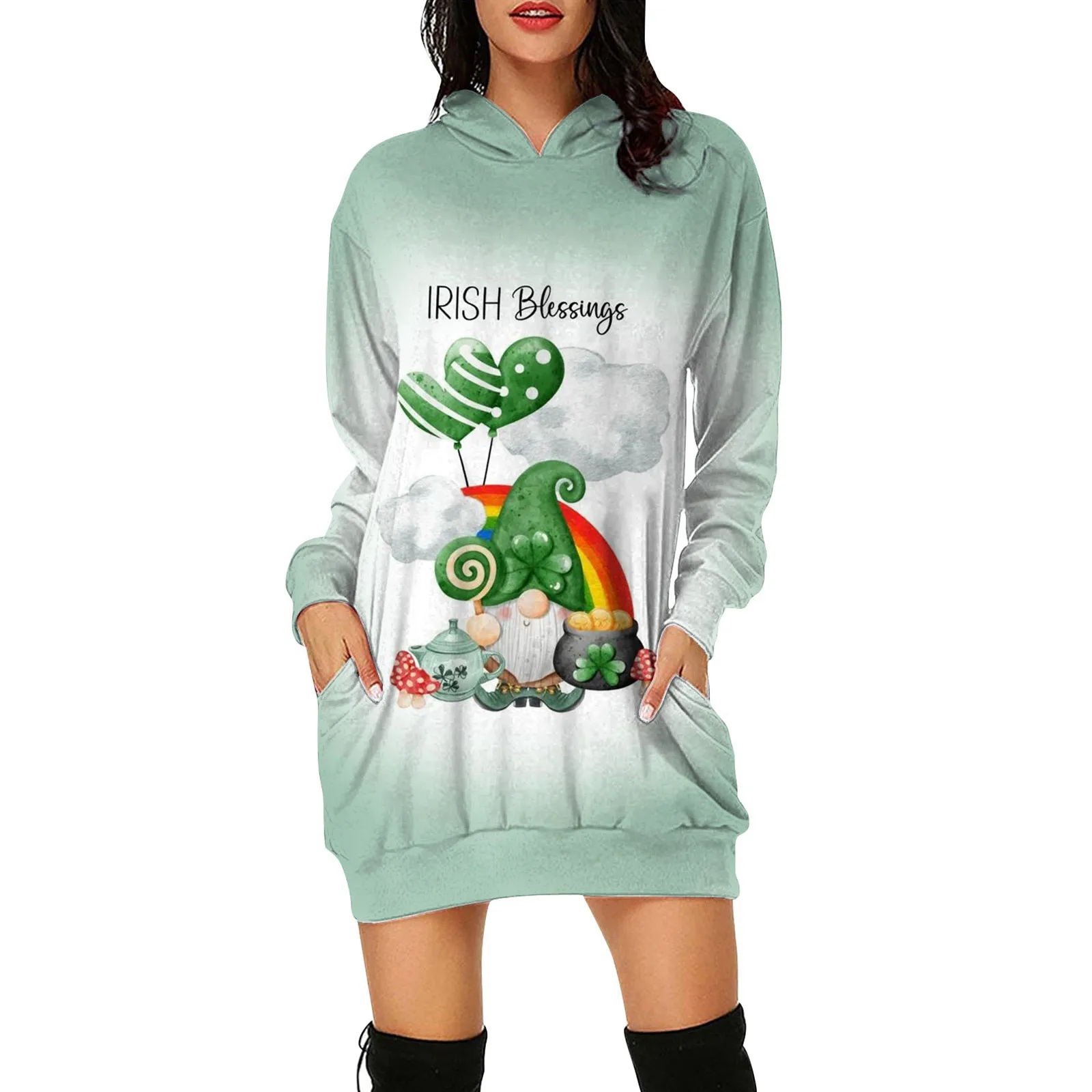 

2023 Autumn Winter New Solid Color Hooded Loose Long Sleeve Long Hoodie For Women