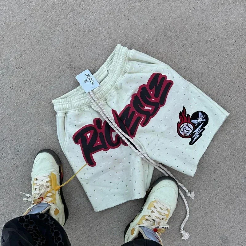 Y2k Harajuku Hip Hop European American Fashion Casual Shorts Retro Rhinestone Men Gym Short Basketball Shorts Jogger Sweatpants 4