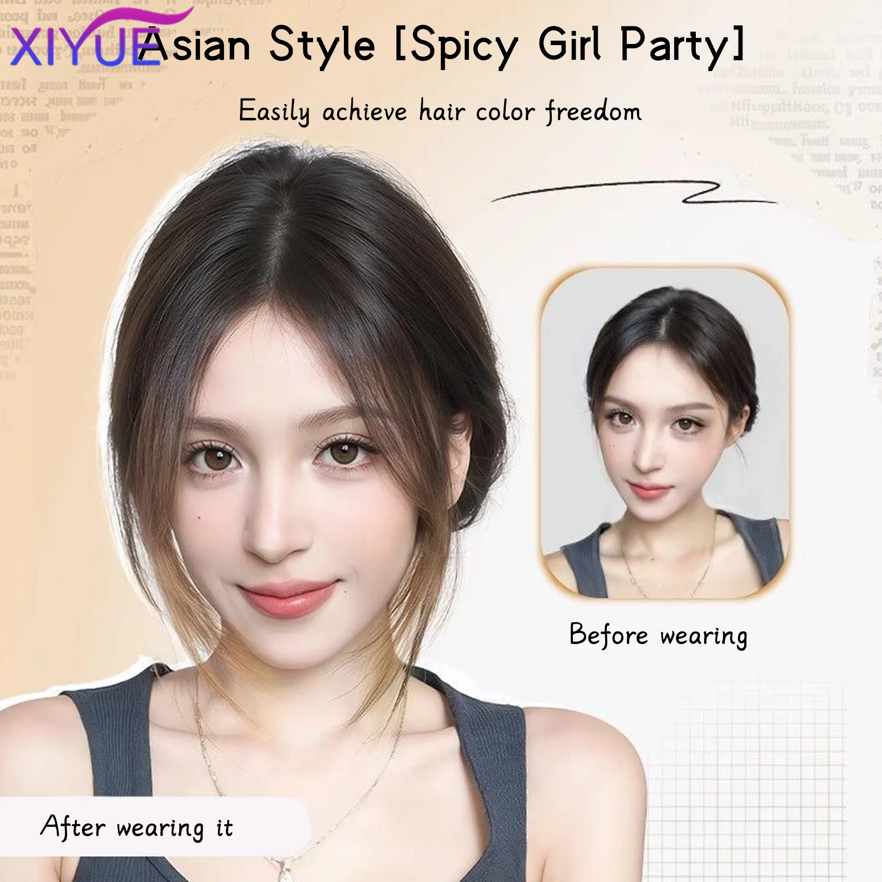 Synthetic Middle Flax gold Part Topper Hairpiece with Bangs Clip-In Bangs Extension Natural Invisible Clourse Hairpiece for Wome