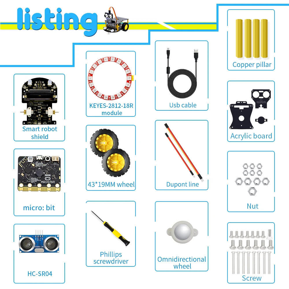Keyestudio Microbit V2 Robot Car Kit for BBC Microbit V2 Smart Cars for Makecode & Micropython Programming Kids STEM Toys 