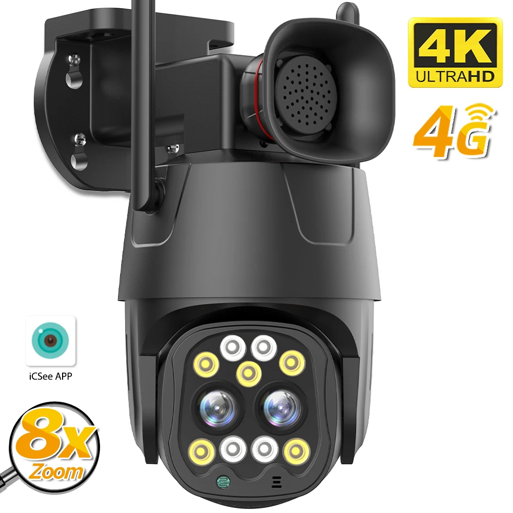 4G SIM Card IP Camera 4K 8MP Dual Lens 8X Zoom WIFI PTZ Camera Auto