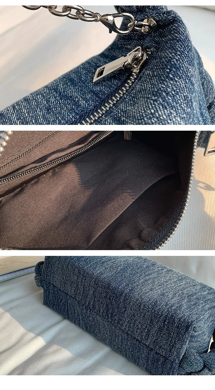 JIAERDI Vintage Denim Handle Messenger Bag Purse Women 2025 New Chain Casual Crossbody Bags Wallet Ladies Retro Dumpling Bag Y2k