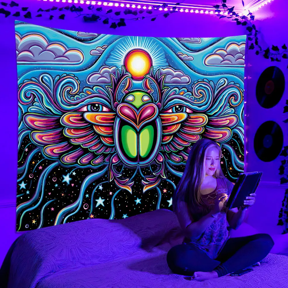 Fluorescent Tapestry UV Psychedelic Aesthetic Wall Hanging tapestry decorations For Bedroom Dorm Independent Room Decoration