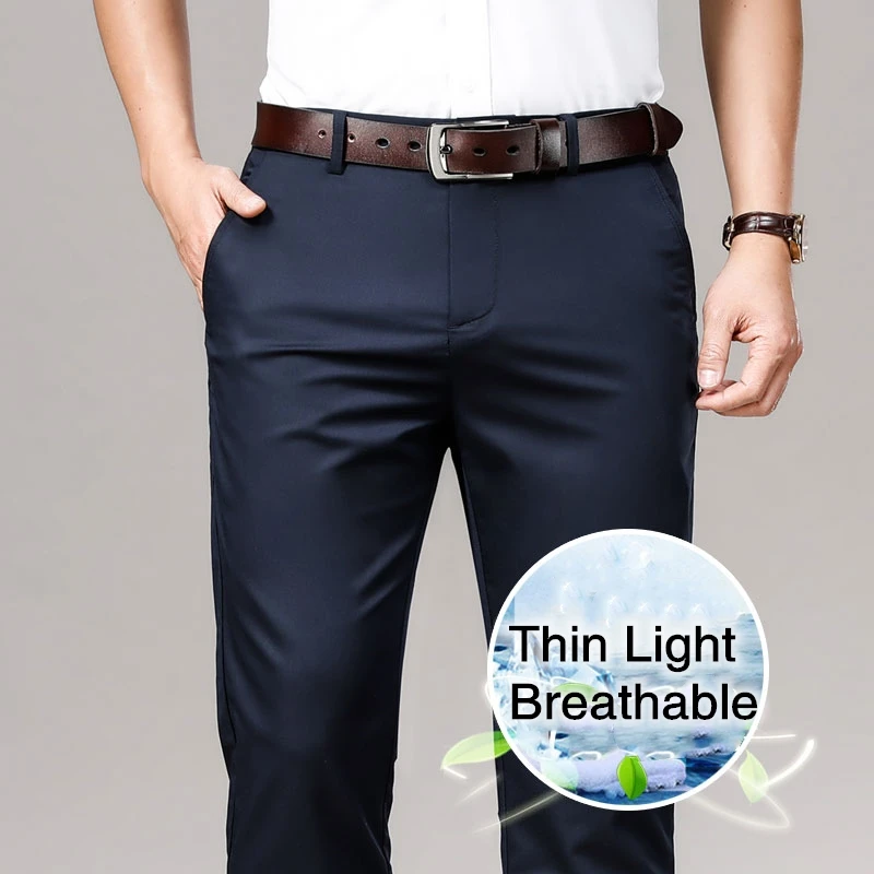 

2023 Spring Summer New Arrivals Men's Business Casual Pants Korean Fashion Loose Elastic Straight Men Suit Trousers Army green