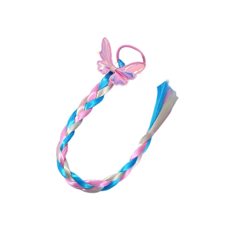Langes Zopfhaar für kleine Mädchen, Rosen-Regenbogen-Perücke, Haargummi, Meerjungfrauen-Kopfschmuck, Prinzessinnen-Elsa-Cosplay-Zubehör – Detail 13