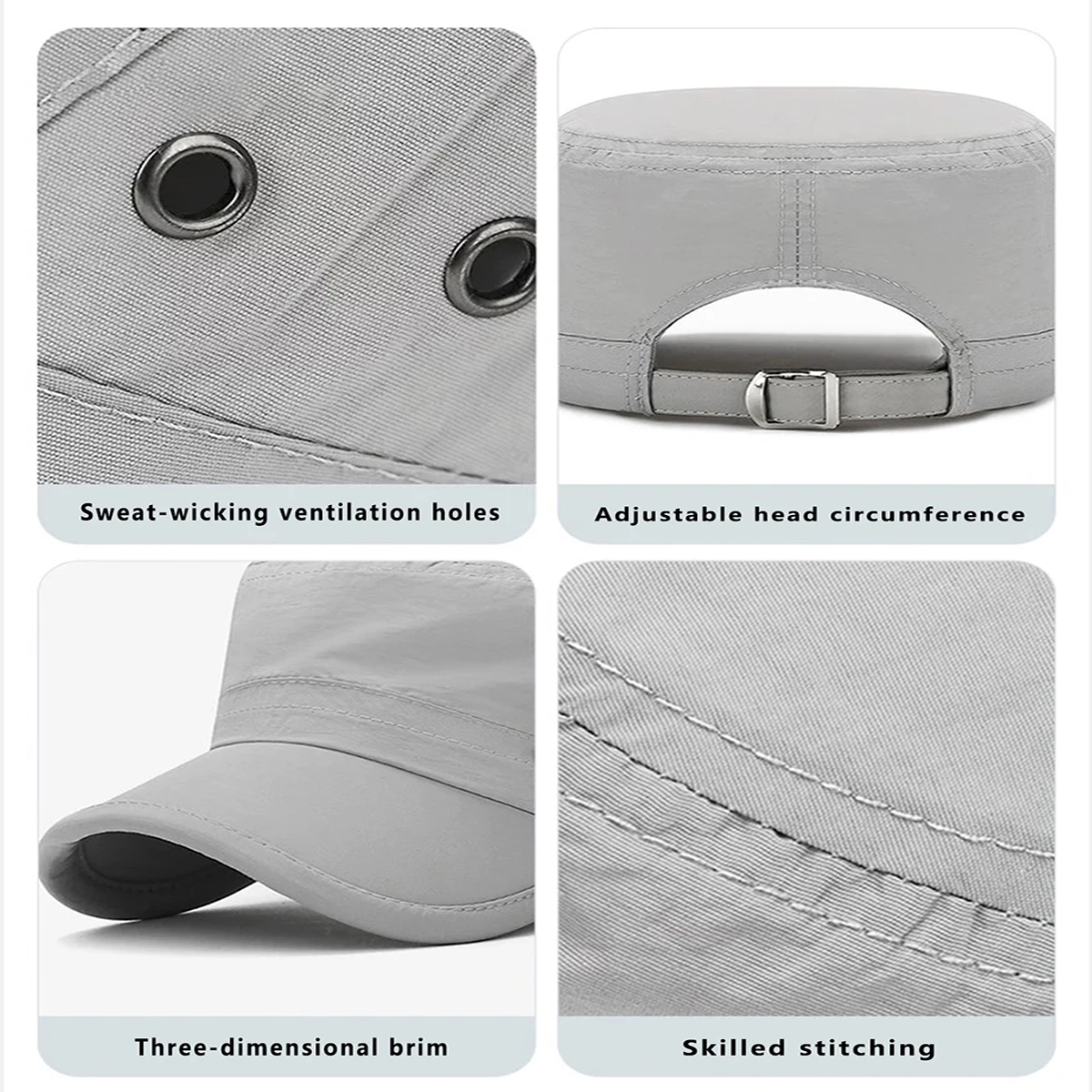 Military Hat New Men's Lightweight Breathable Hat Quick-Drying Flat Hat Sunshade Sun Protection Hat Peaked Hat Spring and Summer Casual Versatile Hiking Fishing Camping