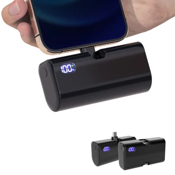 Caricabatterie portatile Power Bank 5000mAh Ricarica rapida Bulit-in Type-C/Lightning Spina pieghevole Mini Powerbank per IPhone Samsung Xiaomi