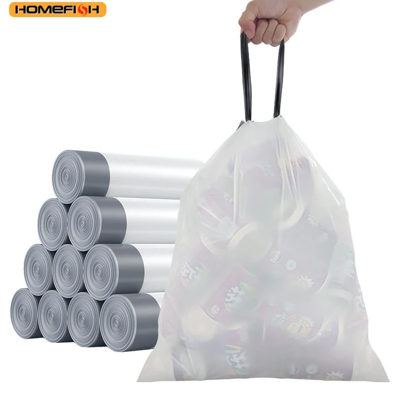 HOMEFISH Household Garbage Bag Drawstring Large Thickening Portable Pull Bag White Plastic Bag draw string bags drawstring bag 3