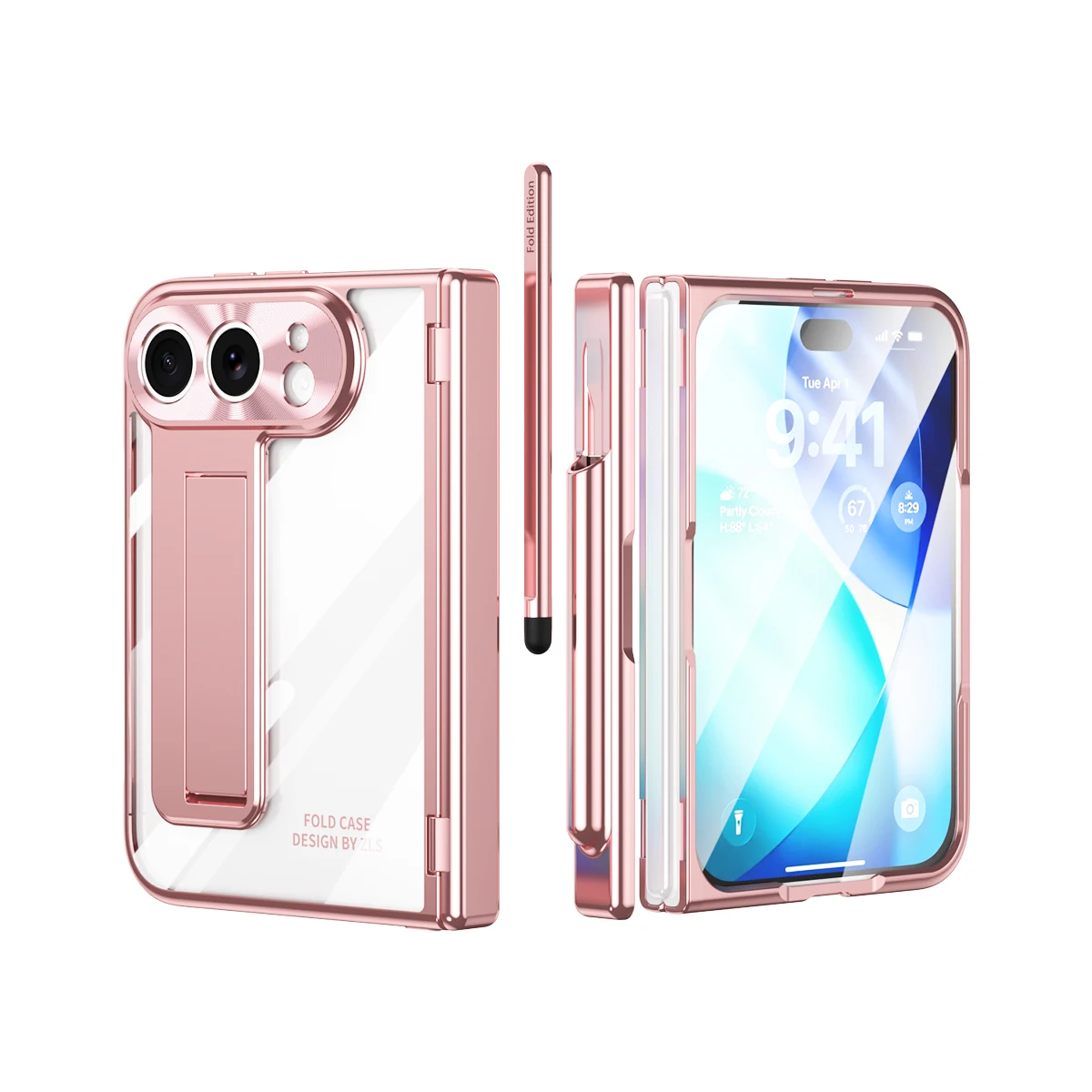 DuoElectroplated Magnetic Hinge Phone Case with Front Glass and Lens Protection - Shockproof Cover
