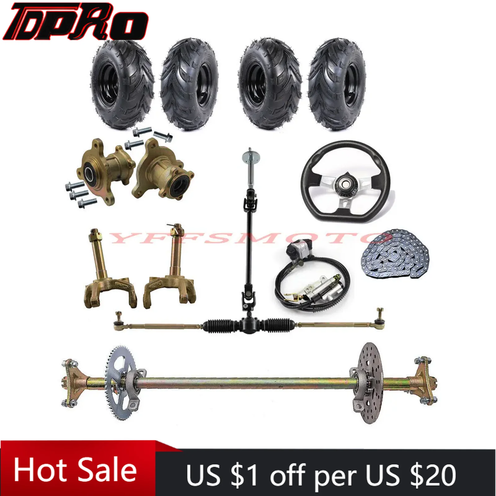 Kit Asse Posteriore Da 740Mm Mozzi Volante 6 ''Pneumatici Gruppo Ruota Chian T8F Per Pneumatici Go Kart Buggy Golf Cart Atv Quad Buggy