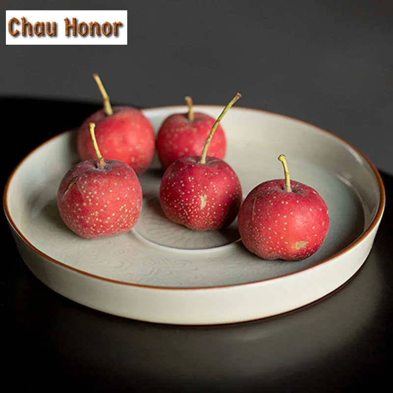 Honey-glazed Bearing Dry Bubble Table Household Porcelain Fruit Plate Celadon Teapot Tray Retro Kung Fu Pot Holder Tea Ceremony