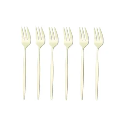 Gold Stainless Steel Mini Cake and Dessert Fork Set, 6-Piece Silverware Collection (Champagne)