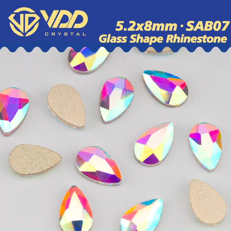 VDD 유리 모양 크리스탈 AB 모조 다이아몬드 플랫백 스톤 도매, DIY 네일 아트 액세서리, SAB07, 5.2x8mm, 100, 500, 1440 개