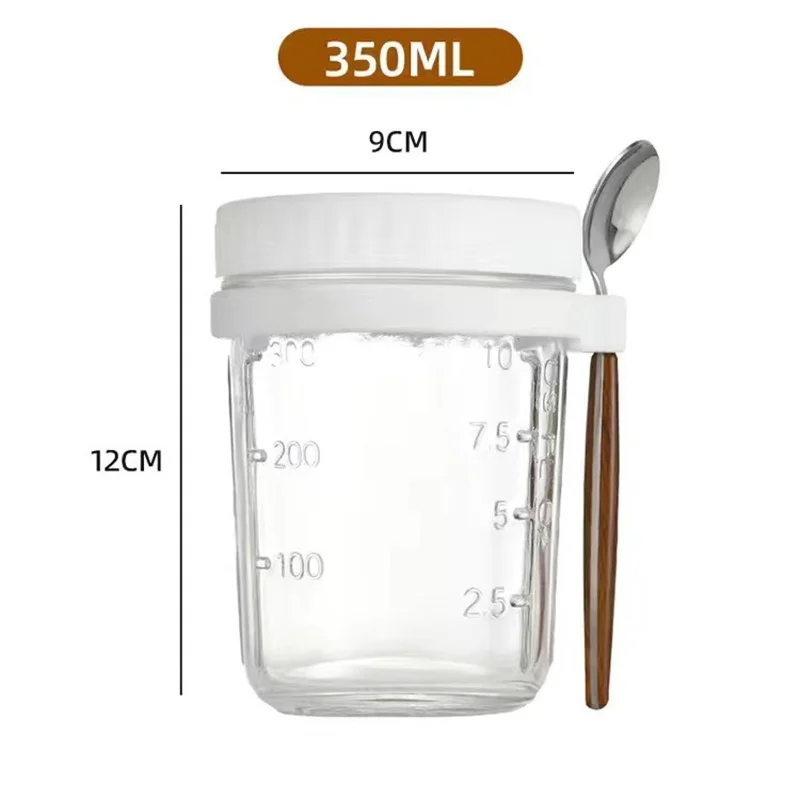 Overnight Oats Container with Lid and Spoon 350ML Airtight Oatmeal Container with Scale Portable Fruit Salad Food Storage Box