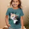 2024 Girl Clothes Short Sleeve Children's Clothing 2 to 8 Years One Piece Cat Graphic T Shirts Kawaii Tops Boys Summer Clothes 4