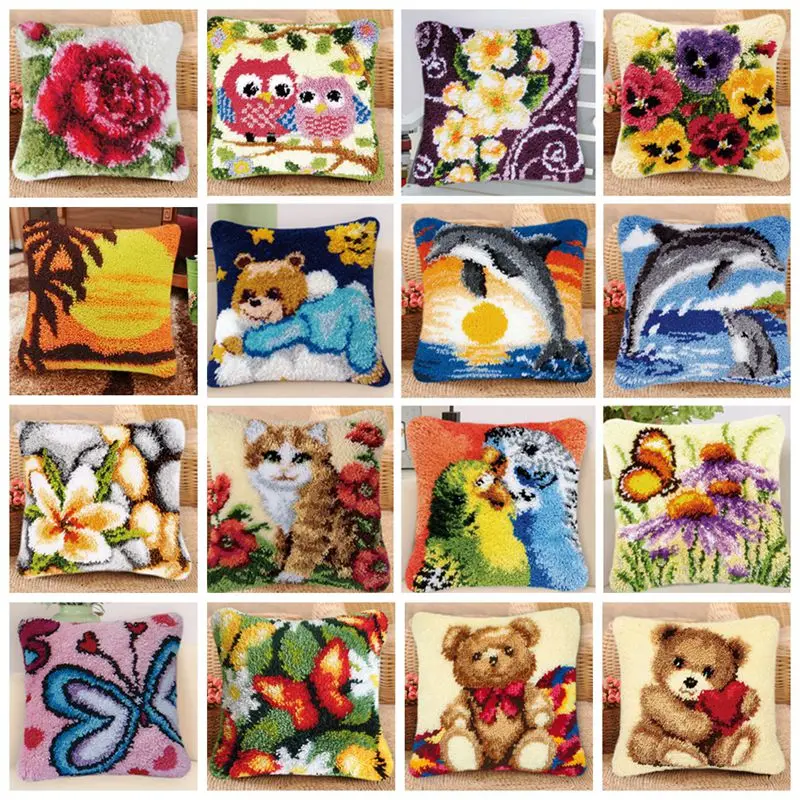 Animal Cartoon Pillow Coarse Wool Hand Knitted Cross Stitch Latch Hook Kit Carpet Embroidery Material kussen borduren kruissteek