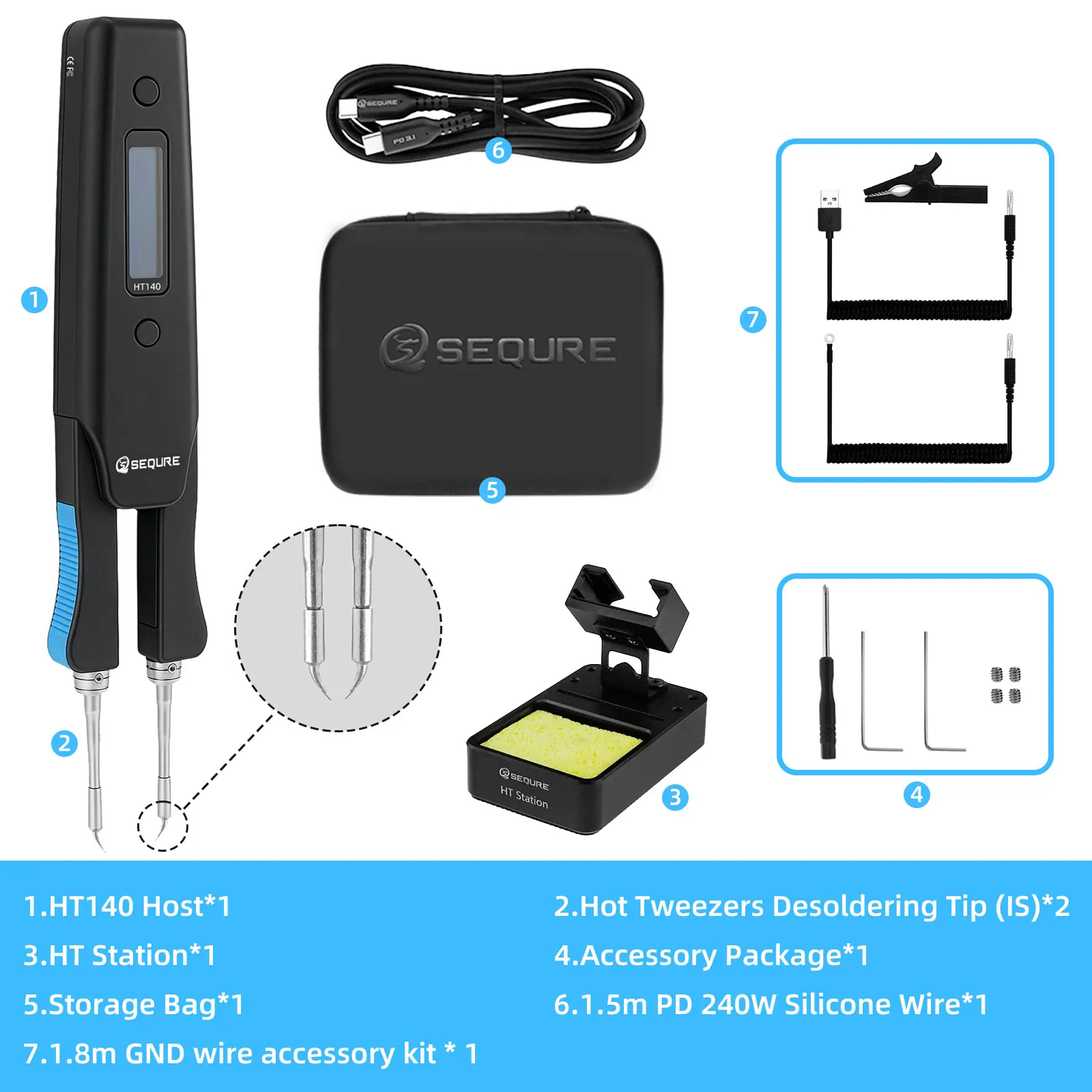 SEQURE HT140 2-in-1 Desoldering Tweezers Hot Air Soldering Iron 140W 50-500°C