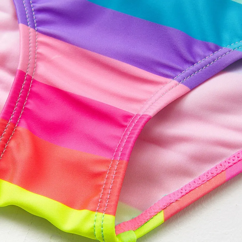Girls swimsuit rainbow stripe bow girl bikini set