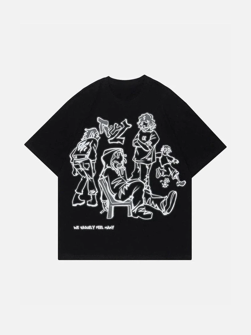 Aelfric Eden Cartoon Line Character Print Tee Summer Clothes