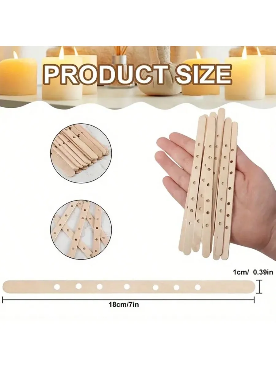 300 Supporti Per Stoppini In Legno Da 17,8 Cm – Kit Centraggio Per Candele Fai Da Te (7 Fori) - 3