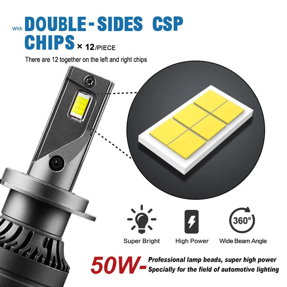 H7 H4 H1 LED 헤드라이트 초고휘도 H8 H11 H13 자동차 주행등 9004 9005 9006 LED 헤드라이트 전구 9007 9012 40000LM 100W