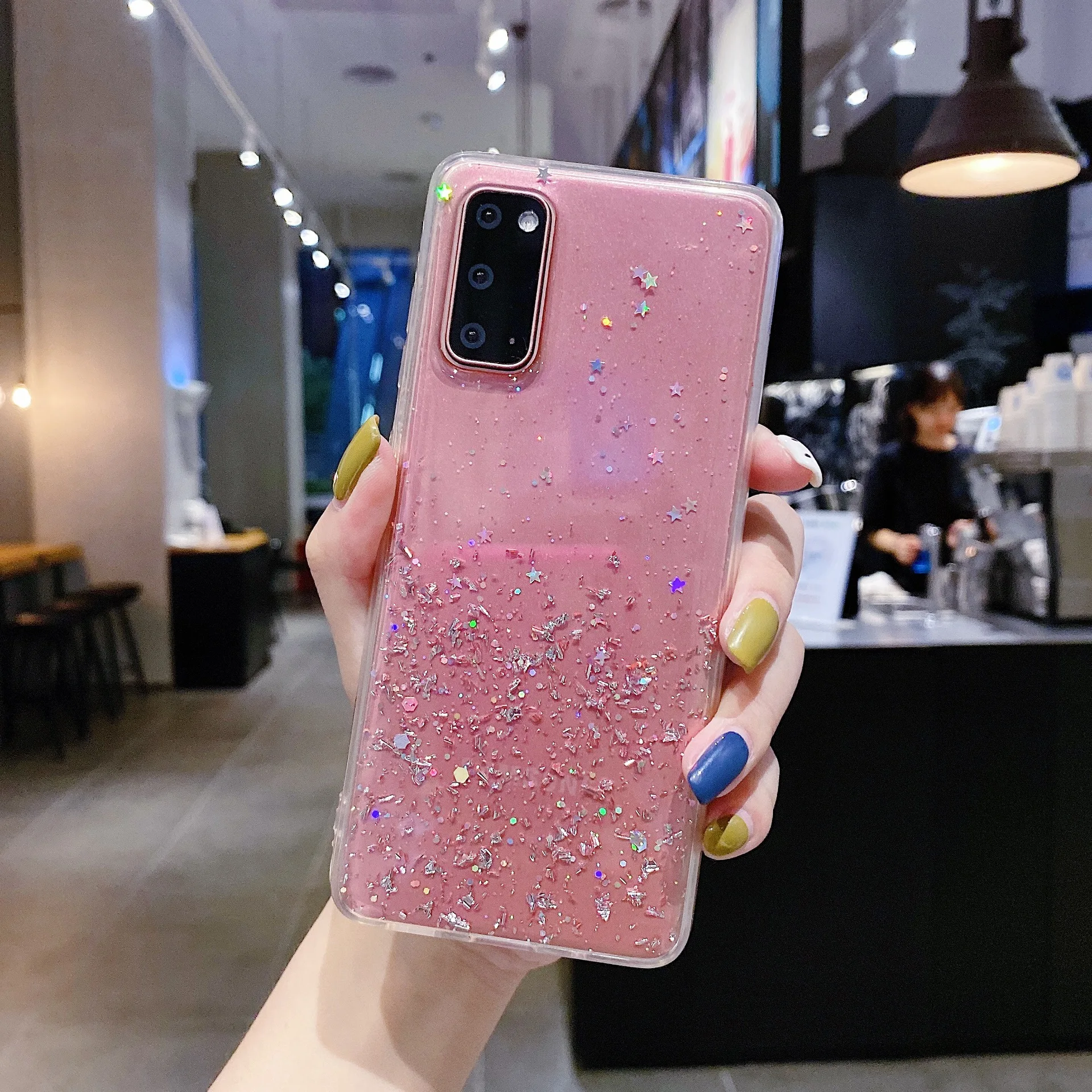 per Oppo A78 A58 A57 A17 Reno 10 9 7 8T Pro Plus Find X5 Custodia in lamina d'argento Paillette Epossidica Cover morbida trasparente Anticaduta Fundas_voghion.com